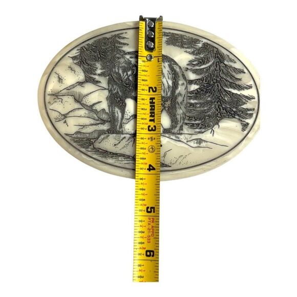 Carved Bear Jewelry Oval Poly Resin Trinket Box With Bear & Forest Engraving VTG - Picture 6 of 8